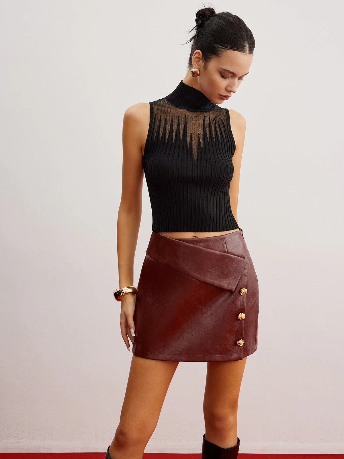 Crop Sheer Panel Sweater Vest - Image 2