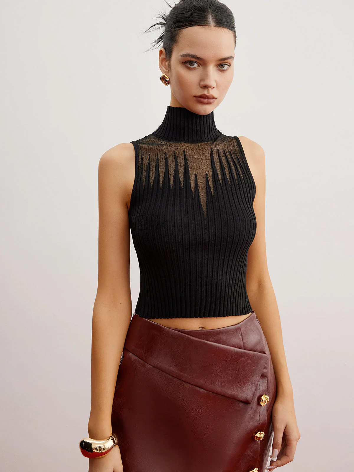 Crop Sheer Panel Sweater Vest - Image 3