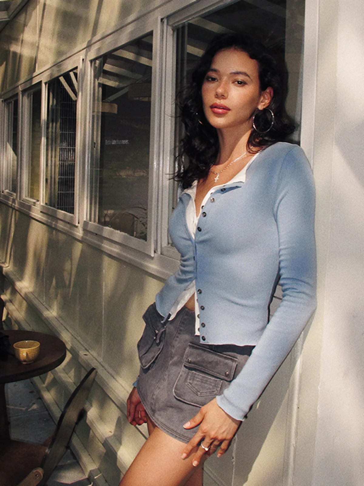2 in 1 Button Jersey Blouse - Image 3