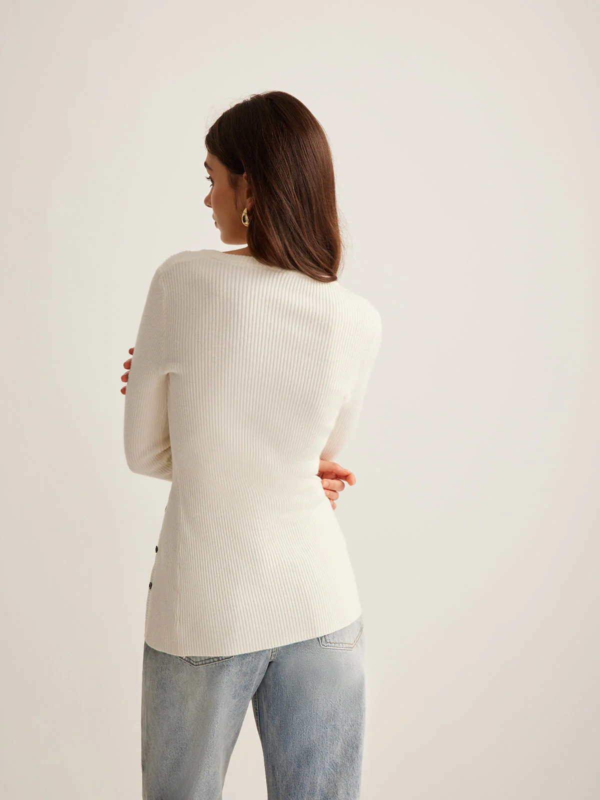 Plain Asymmetrical Breasted Sweater - Image 2