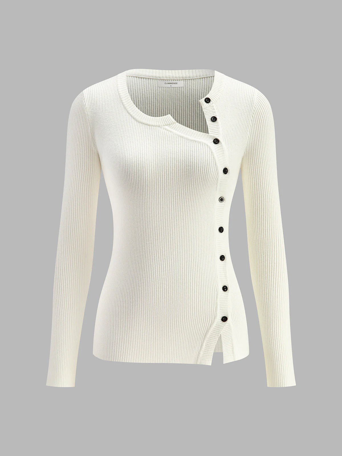 Plain Asymmetrical Breasted Sweater - Image 5
