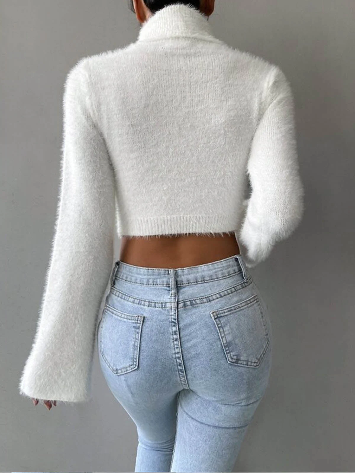Turtleneck Fuzzy Crop Knit Top - Image 5