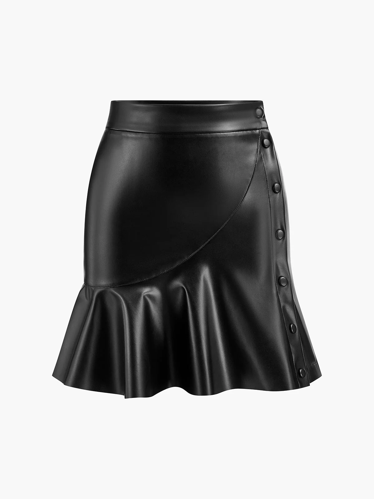 Ruffle Button Clasp PU Leather Skirt - Image 4