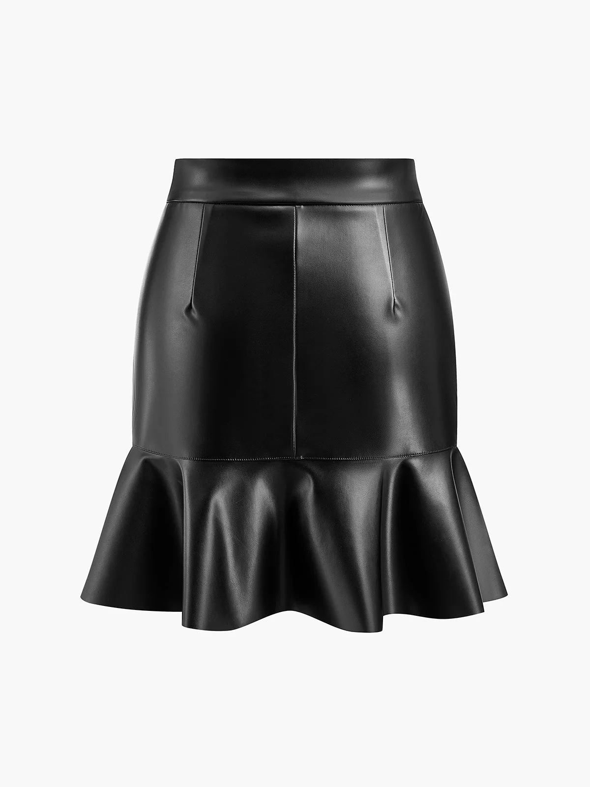 Ruffle Button Clasp PU Leather Skirt - Image 5