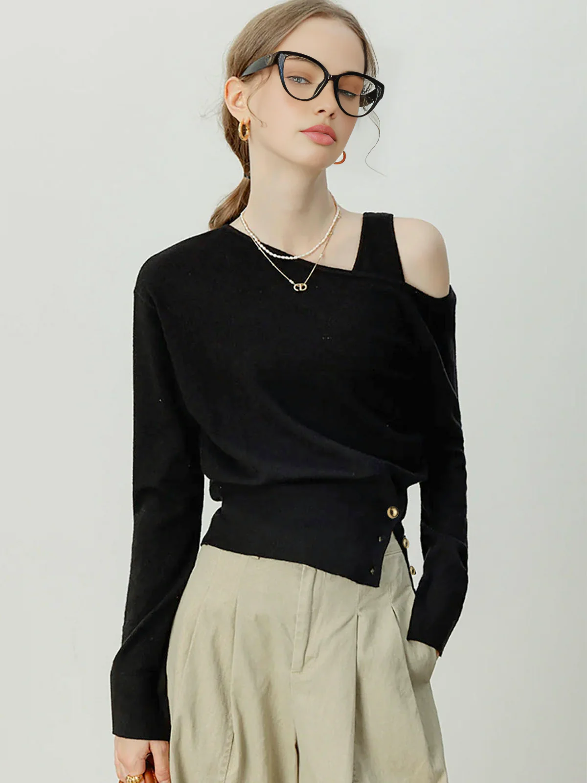 Asymmetrical Cold Shoulder Sweater Co-ords - Image 2