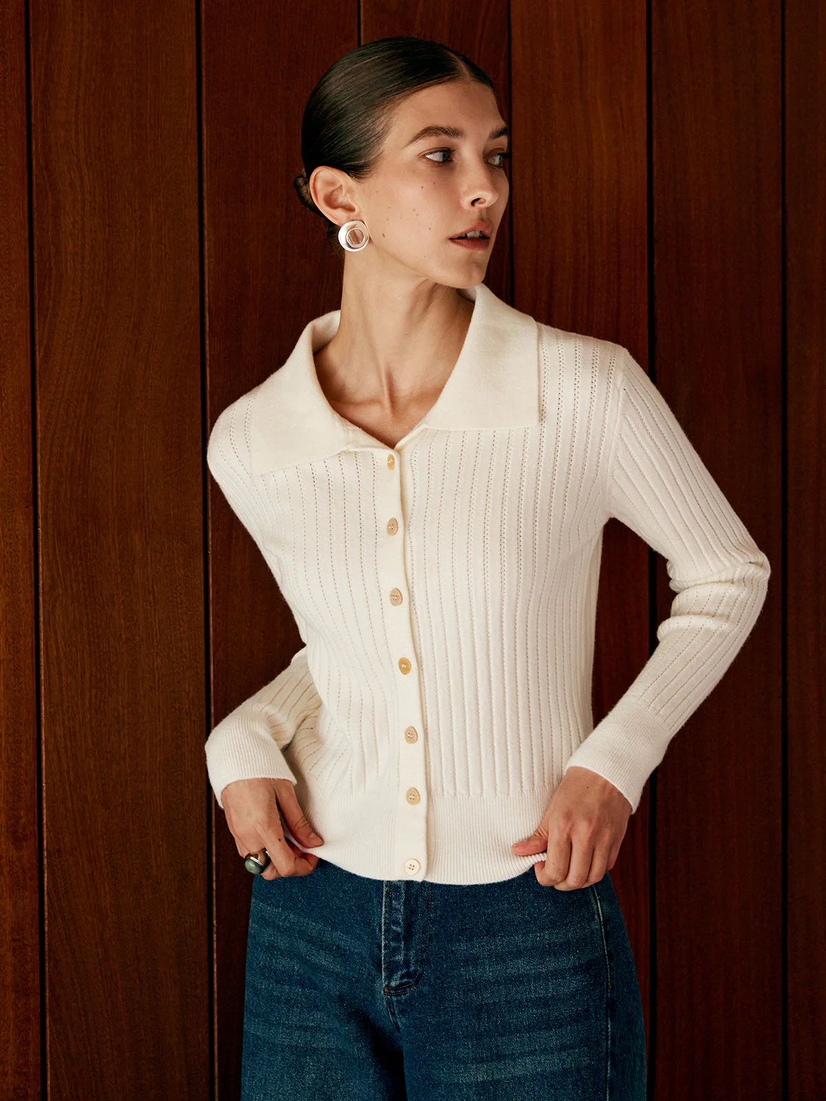 Wool-Blend Lapel Knit Cardigan - Image 3