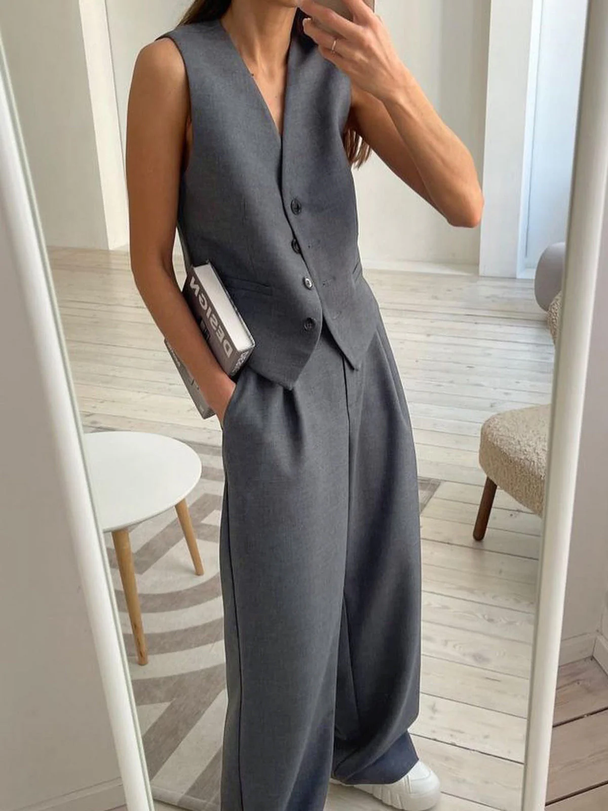 Solid Structured Suit Pants - Image 2
