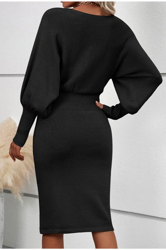 Crew Neck Lantern Sleeve Sweater Dress - Image 3