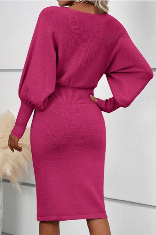 Crew Neck Lantern Sleeve Sweater Dress - Image 5