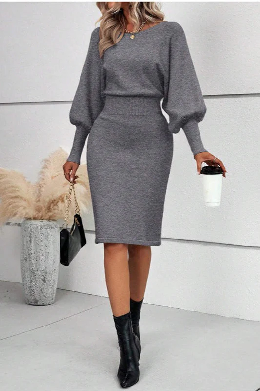 Crew Neck Lantern Sleeve Sweater Dress - Image 6