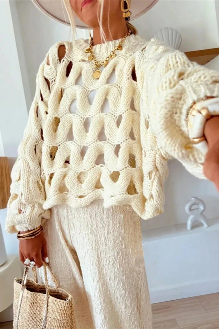 Crochet Knit Hollow Out Pullover Sweater - Image 10
