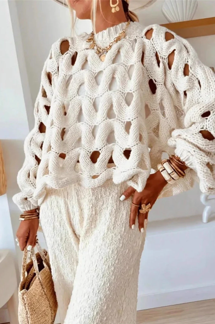 Crochet Knit Hollow Out Pullover Sweater - Image 16