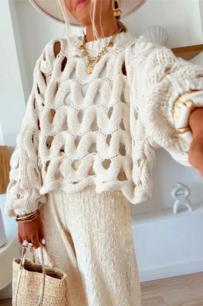 Crochet Knit Hollow Out Pullover Sweater - Image 17