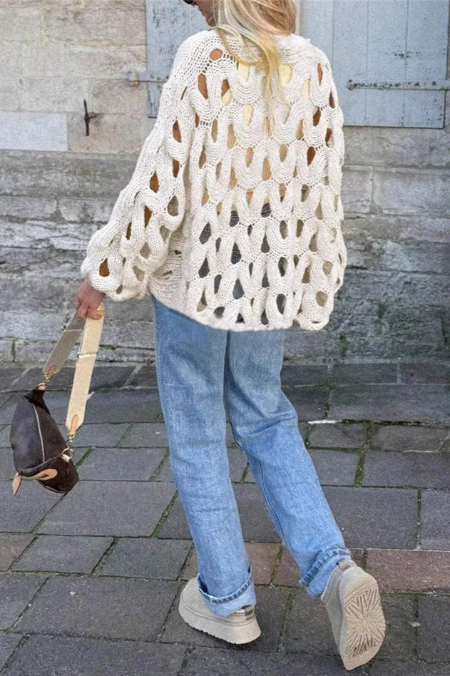Crochet Knit Hollow Out Pullover Sweater - Image 5