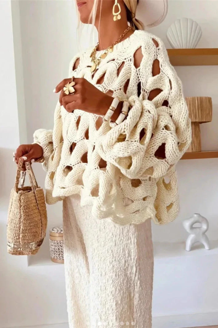 Crochet Knit Hollow Out Pullover Sweater - Image 6