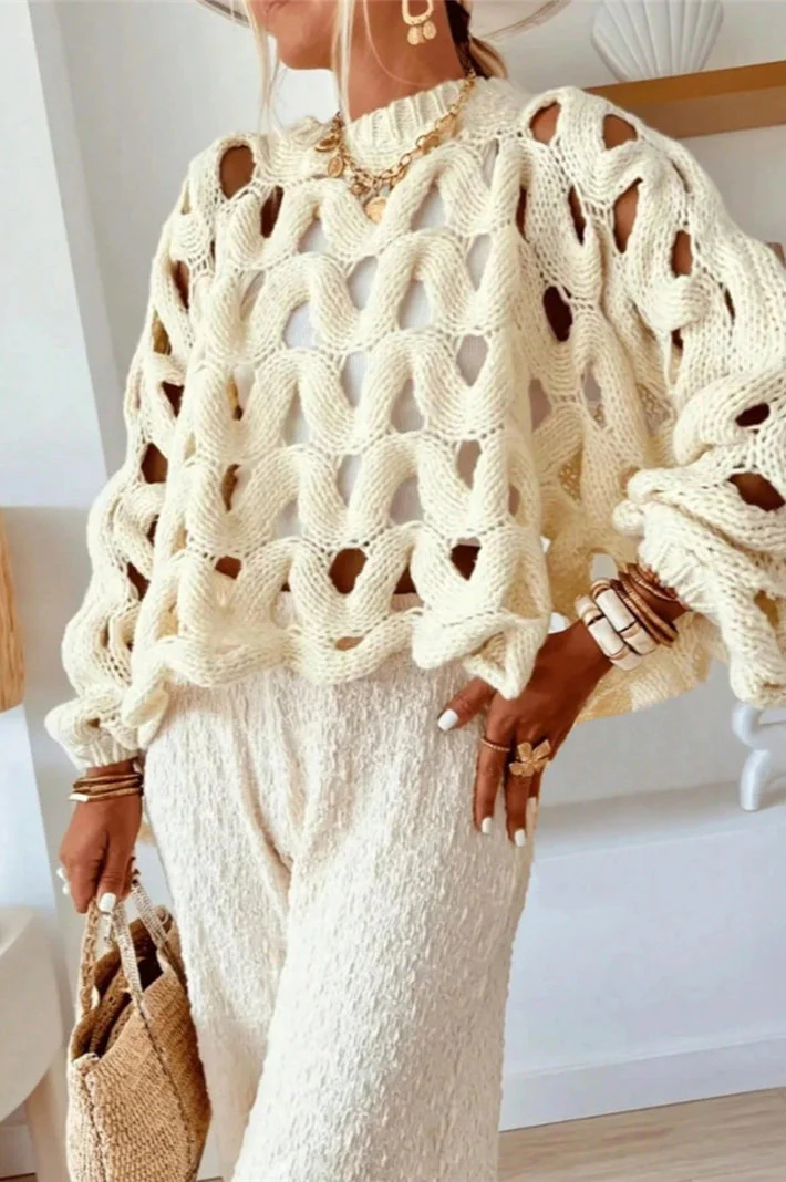 Crochet Knit Hollow Out Pullover Sweater - Image 7