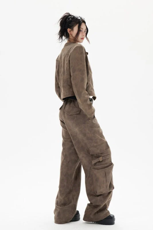 Cropped Biker Style Leather Jacket - Image 4