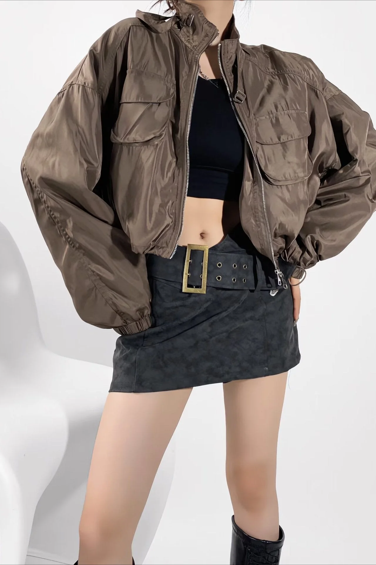 Cropped Cargo High Neck Coat - Image 5