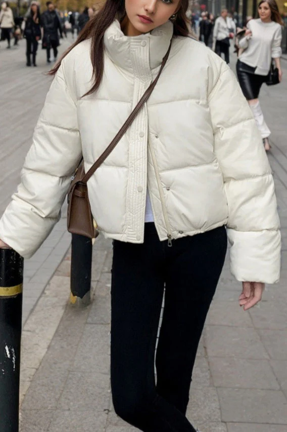 Cropped Faux Leather Insulated Puffer Jacket - Image 10