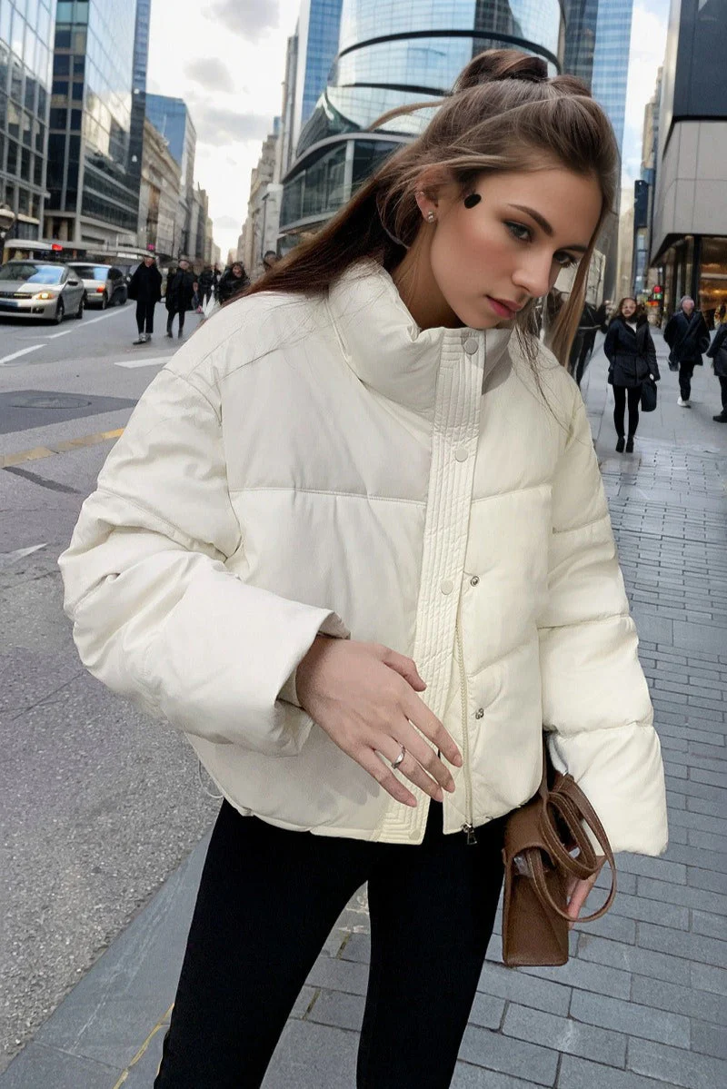 Cropped Faux Leather Insulated Puffer Jacket - Image 12