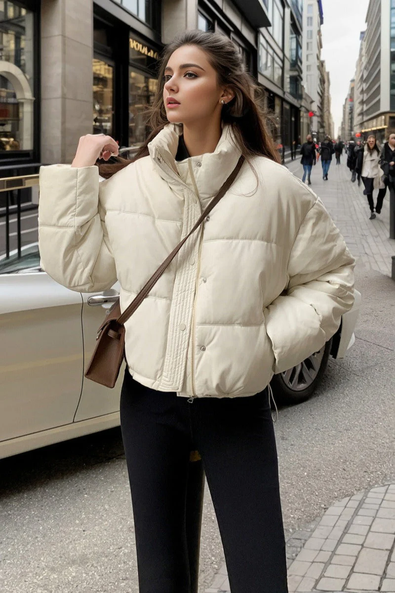 Cropped Faux Leather Insulated Puffer Jacket - Image 13