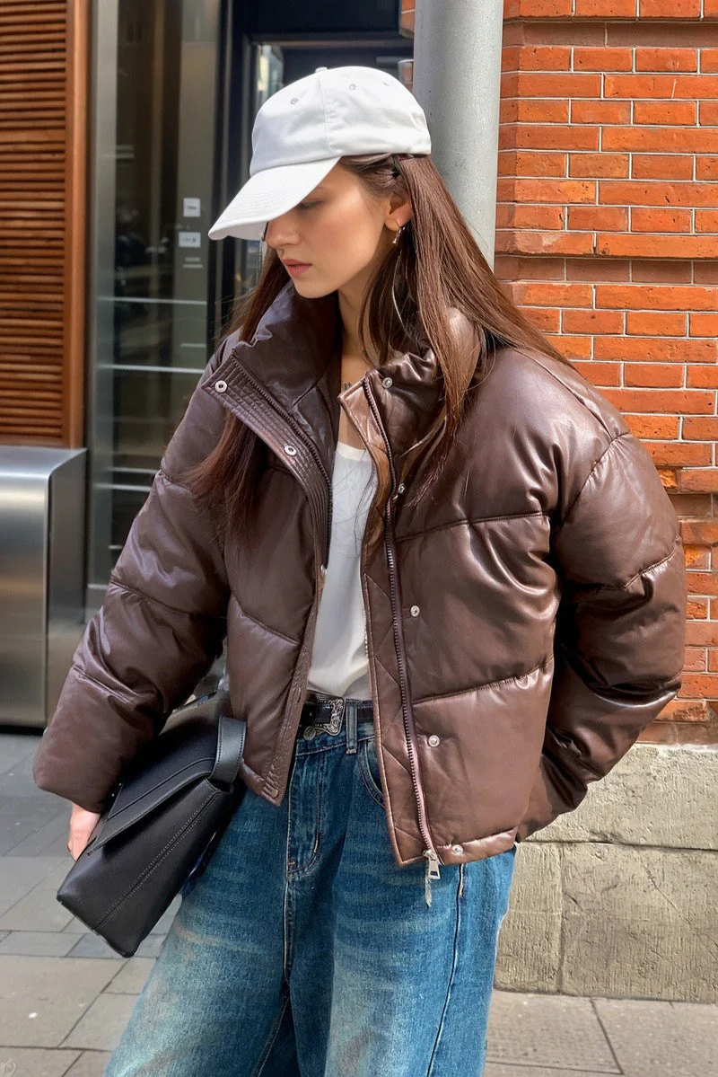 Cropped Faux Leather Insulated Puffer Jacket - Image 5