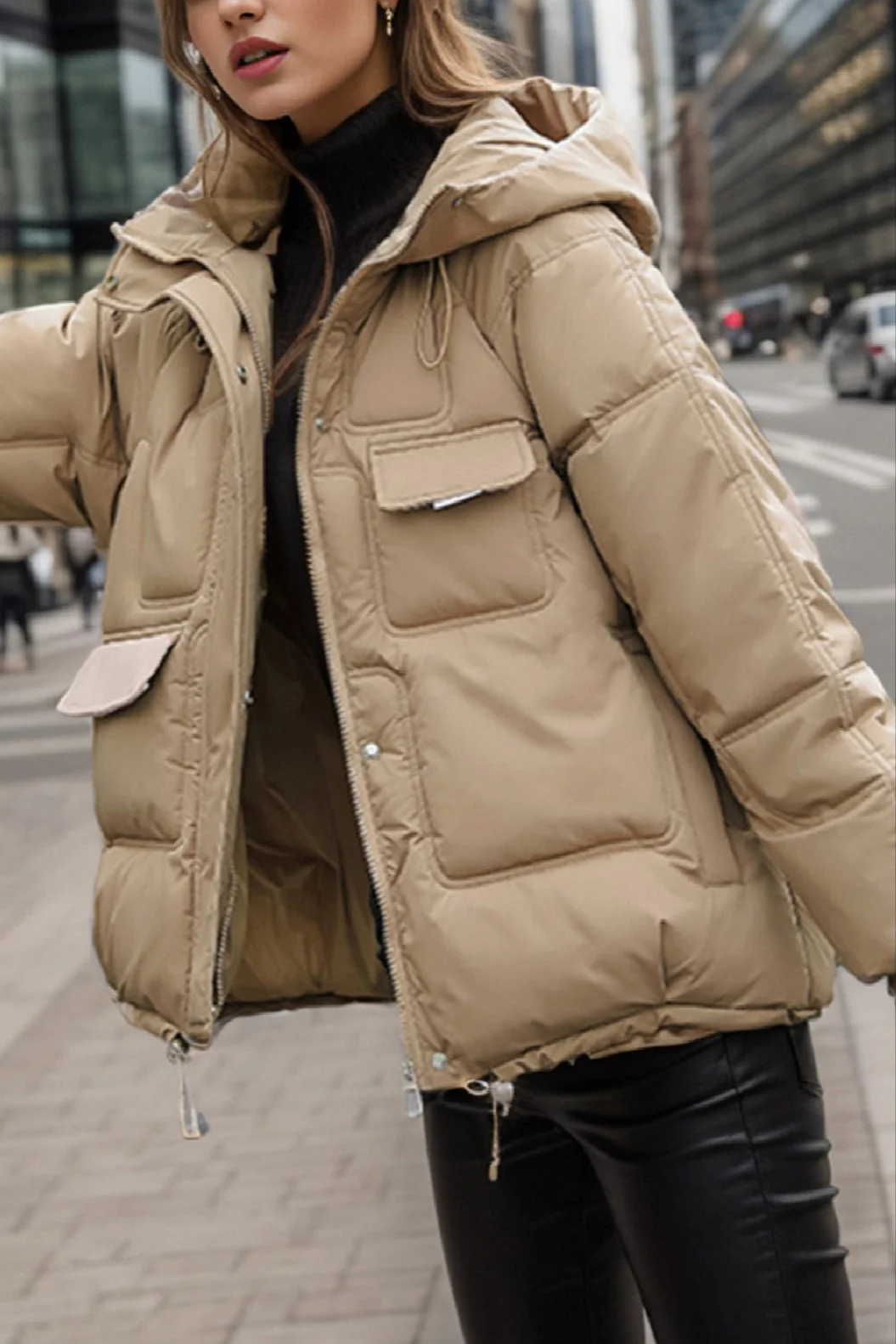 Cropped Insulated Cargo Puffer Jacket - Image 3