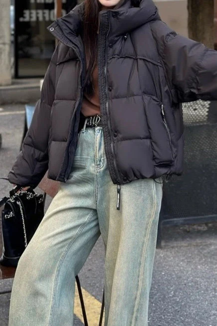 Cropped Oversized Duck Fill Puffer Jacket - Image 12