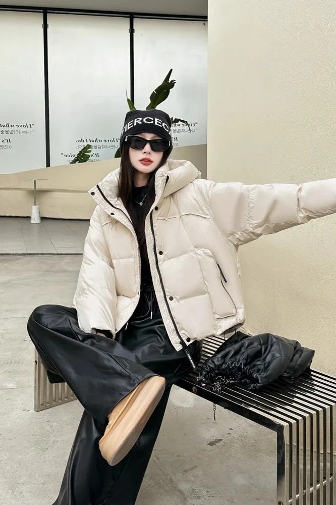 Cropped Oversized Duck Fill Puffer Jacket - Image 6