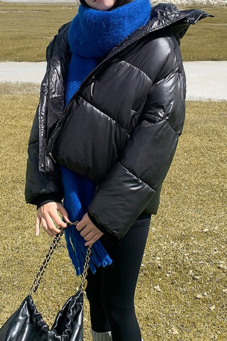 Cropped Plush Lined Oversized Puffer Jacket - Image 10