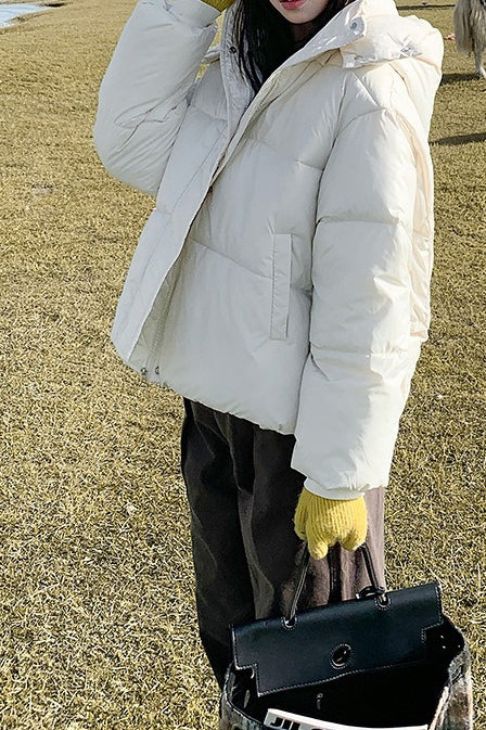 Cropped Plush Lined Oversized Puffer Jacket - Image 3