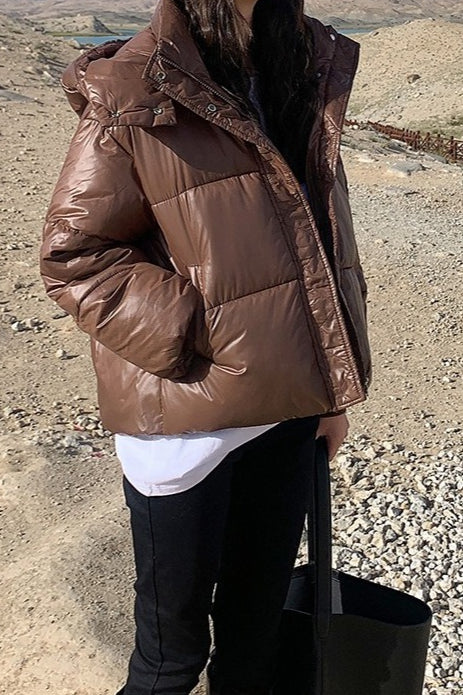 Cropped Plush Lined Oversized Puffer Jacket - Image 4