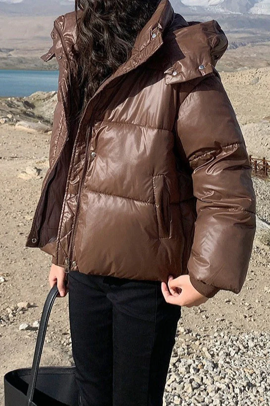 Cropped Plush Lined Oversized Puffer Jacket - Image 5