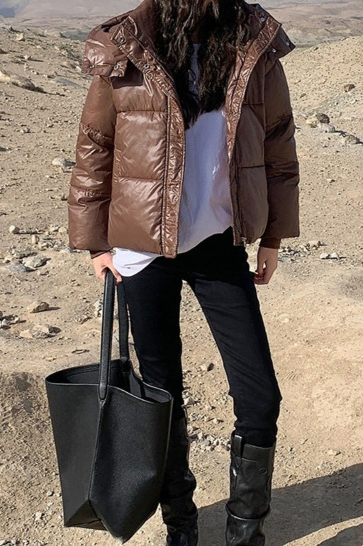 Cropped Plush Lined Oversized Puffer Jacket - Image 8