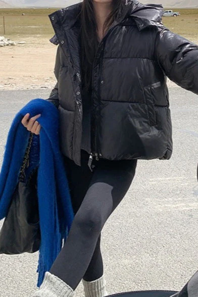 Cropped Plush Lined Oversized Puffer Jacket - Image 9
