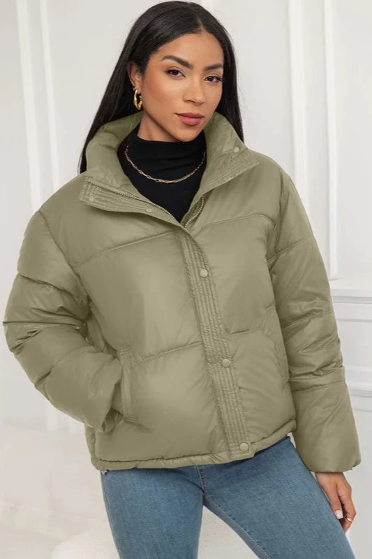 Cropped Stand Collar Puffer Jacket - Image 10