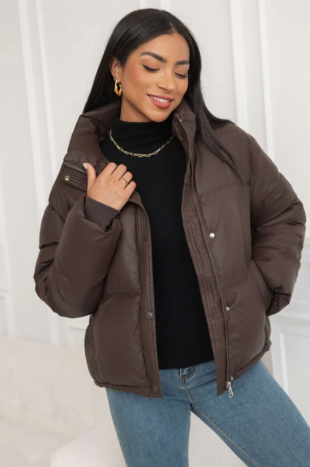 Cropped Stand Collar Puffer Jacket - Image 2