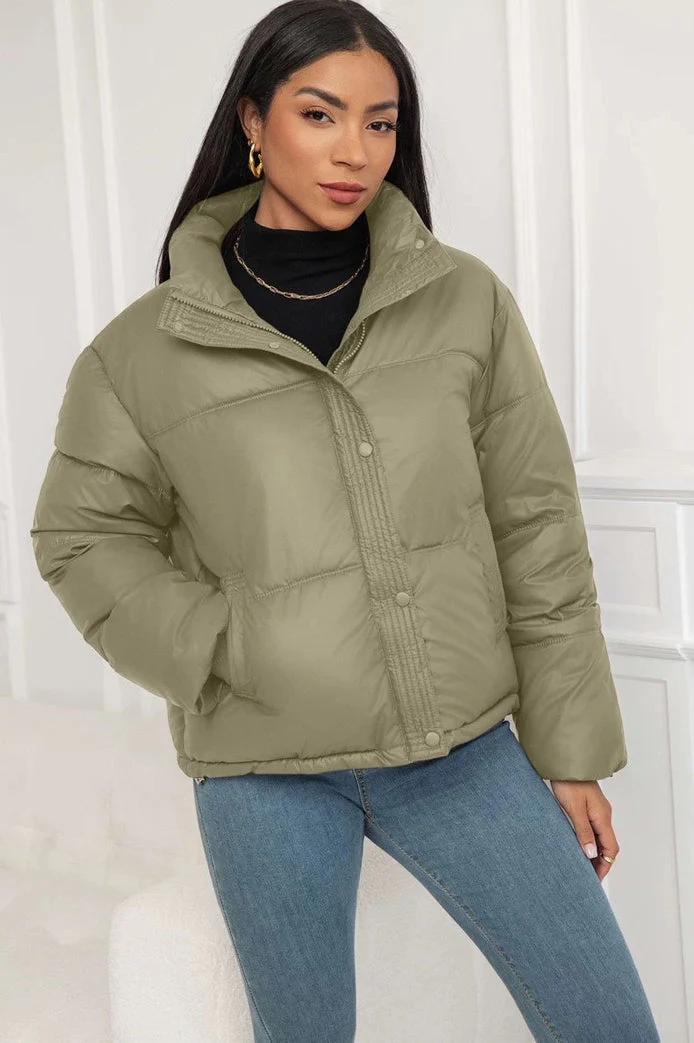 Cropped Stand Collar Puffer Jacket - Image 7