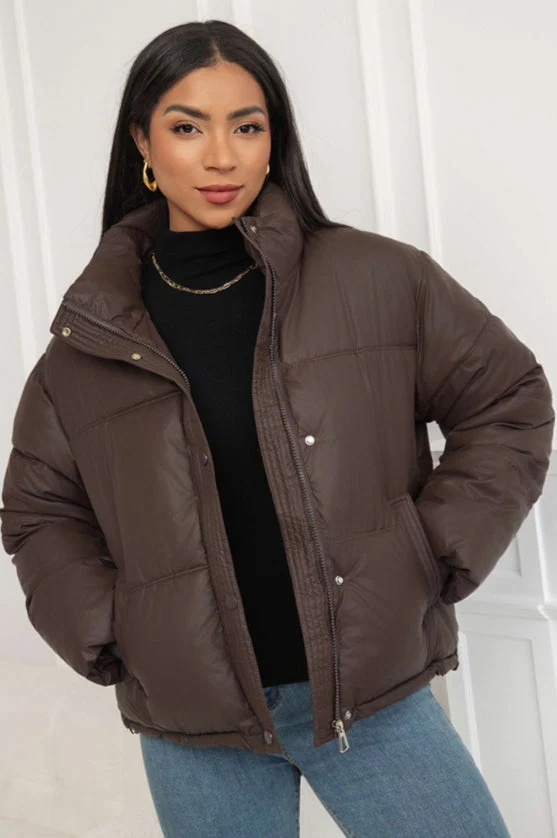 Cropped Stand Collar Puffer Jacket - Image 9