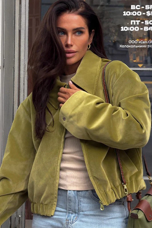 Cropped Suede Lapel Casual Jacket - Image 2