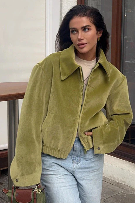 Cropped Suede Lapel Casual Jacket - Image 3