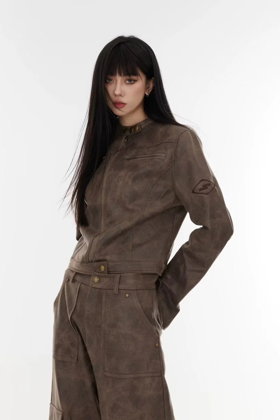 Cropped Tie-Dye Stand Collar Jacket - Image 10