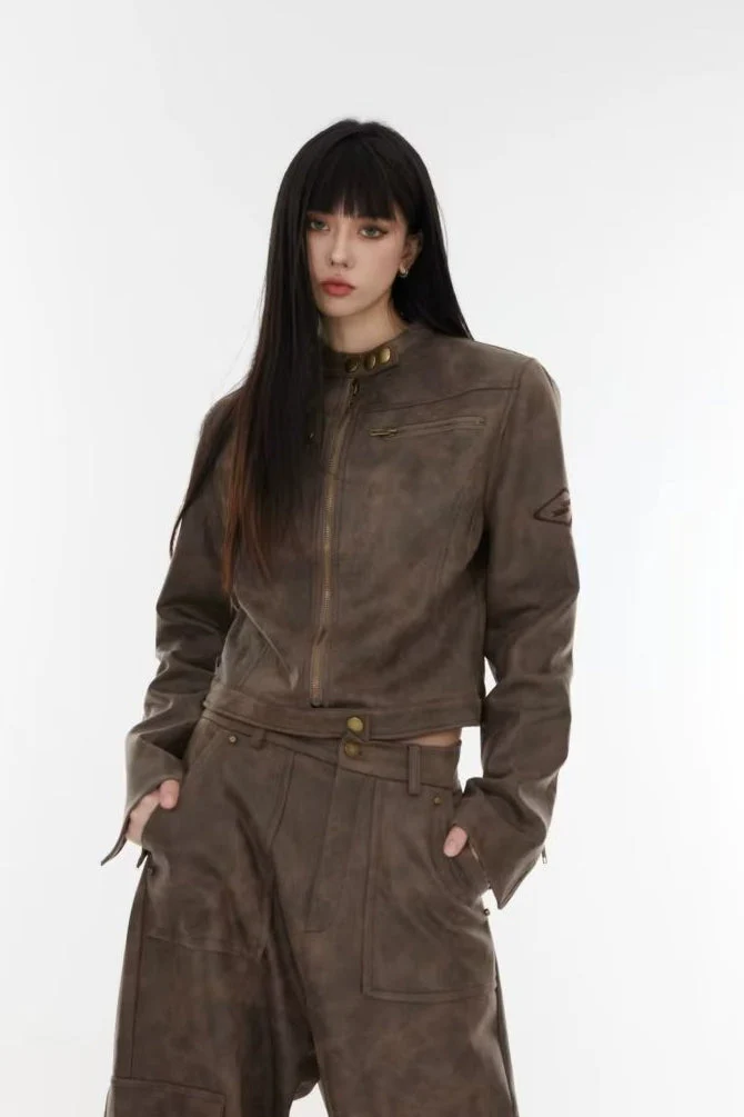 Cropped Tie-Dye Stand Collar Jacket - Image 11