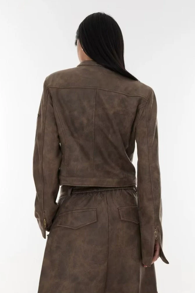 Cropped Tie-Dye Stand Collar Jacket - Image 12