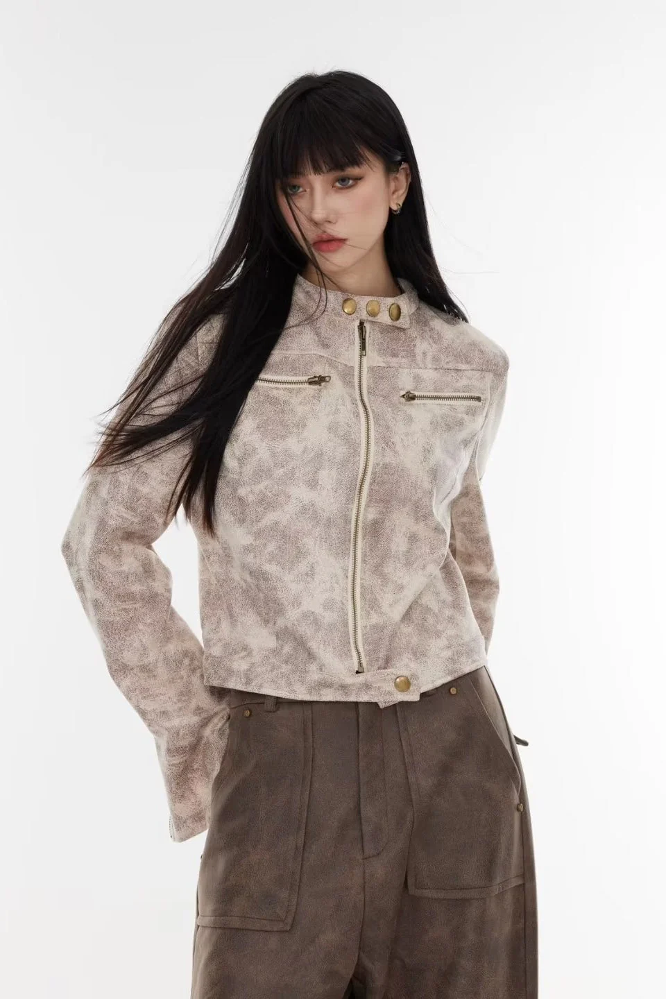 Cropped Tie-Dye Stand Collar Jacket - Image 3