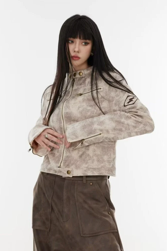 Cropped Tie-Dye Stand Collar Jacket - Image 5