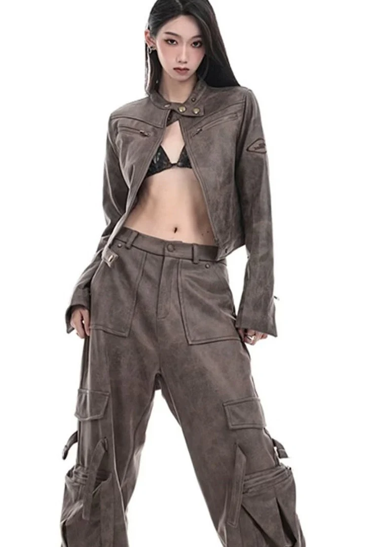 Cropped Tie-Dye Stand Collar Jacket - Image 6
