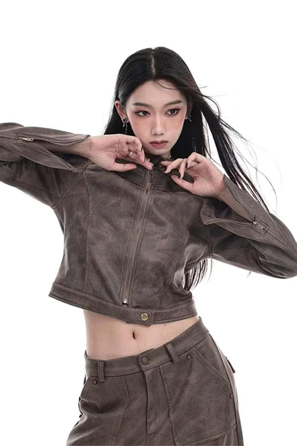 Cropped Tie-Dye Stand Collar Jacket - Image 7