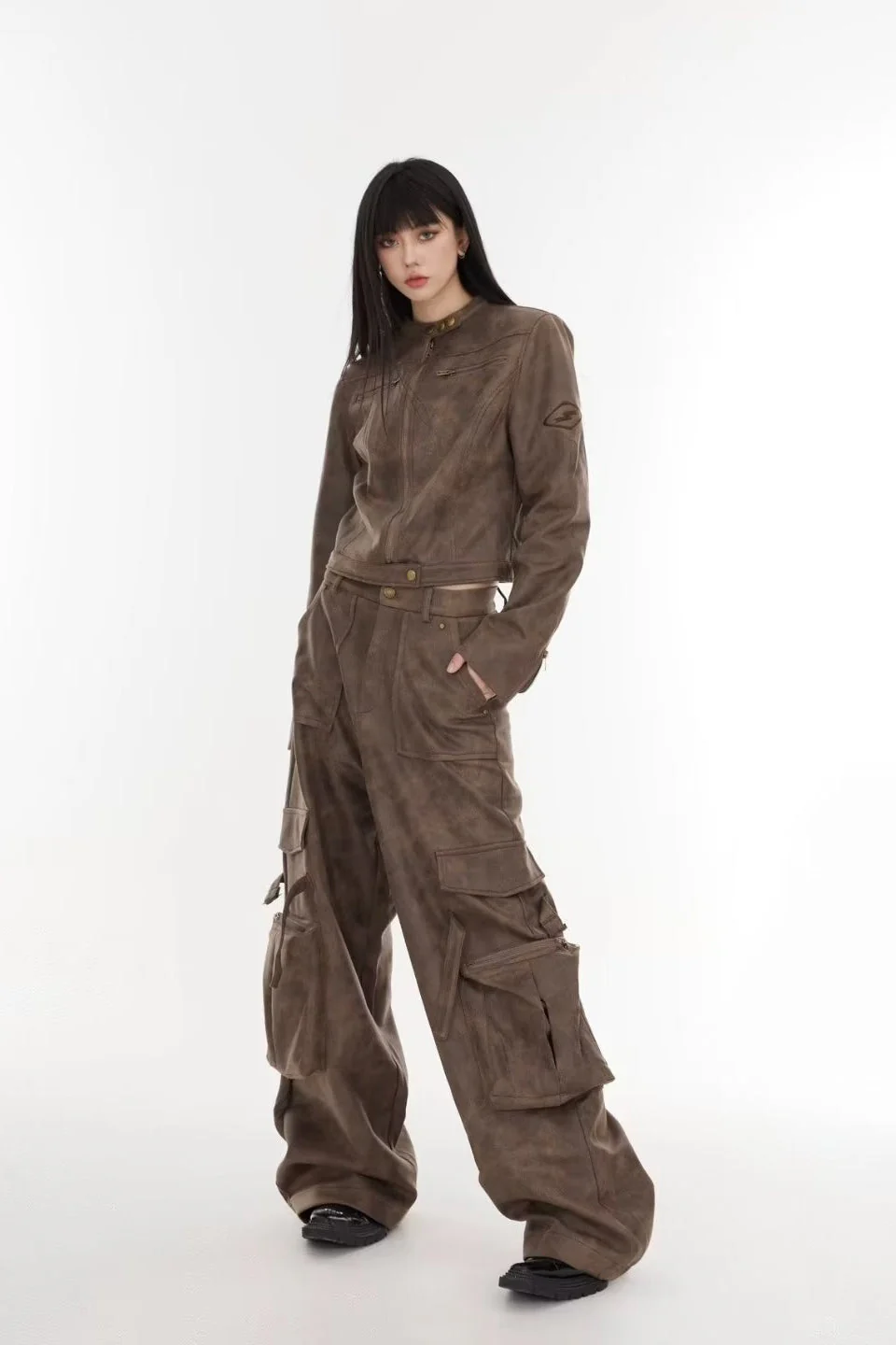 Cropped Tie-Dye Stand Collar Jacket - Image 8