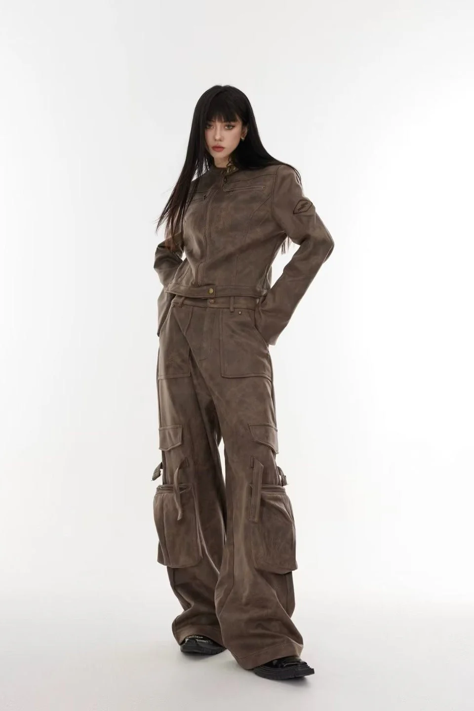 Cropped Tie-Dye Stand Collar Jacket - Image 9
